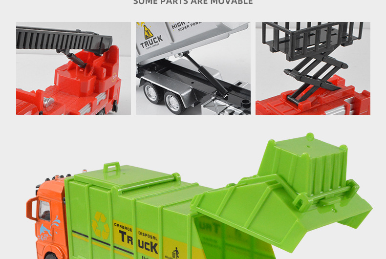 1:32 Simulation Alloy Engineering Vehicle Children's Toy Car Model Alloy Fire Truck Rubbish Collector Alloy Car Model