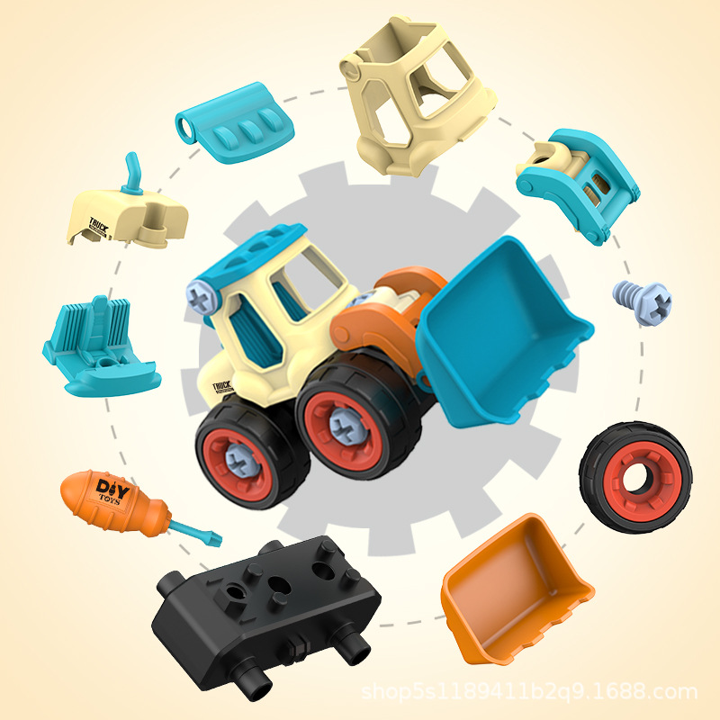 Cross-Border Children Disassembly Engineering Vehicle DIY Excavator Soil Pushing Toy Car Detachable Puzzle Screw Combination Model