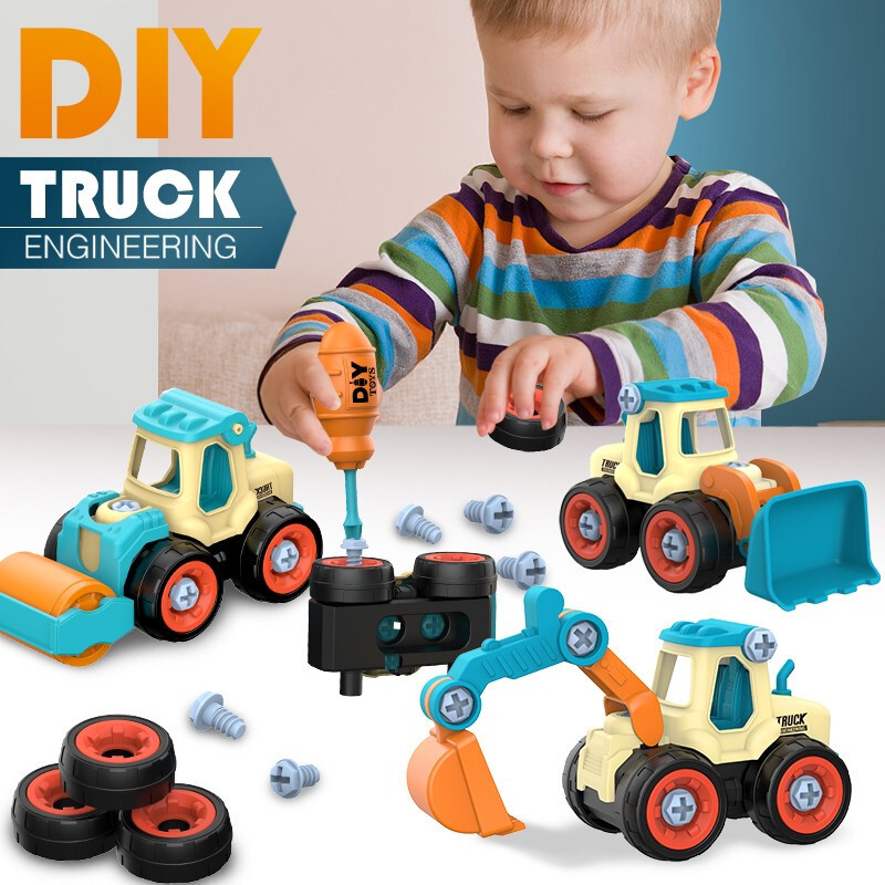 Cross-Border Children Disassembly Engineering Vehicle DIY Excavator Soil Pushing Toy Car Detachable Puzzle Screw Combination Model