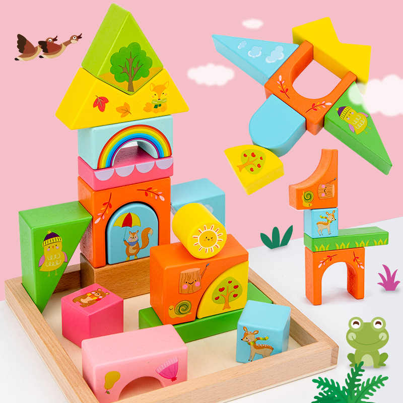Colorful Scene Building Blocks Wooden Early Childhood Education Children&#039;s Large Wooden Baby Toys Get Wooden Frame Stall Supply Hot Sale