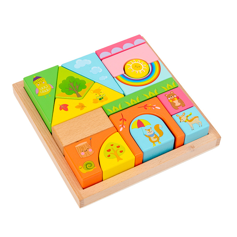 Colorful Scene Building Blocks Wooden Early Childhood Education Children&#039;s Large Wooden Baby Toys Get Wooden Frame Stall Supply Hot Sale