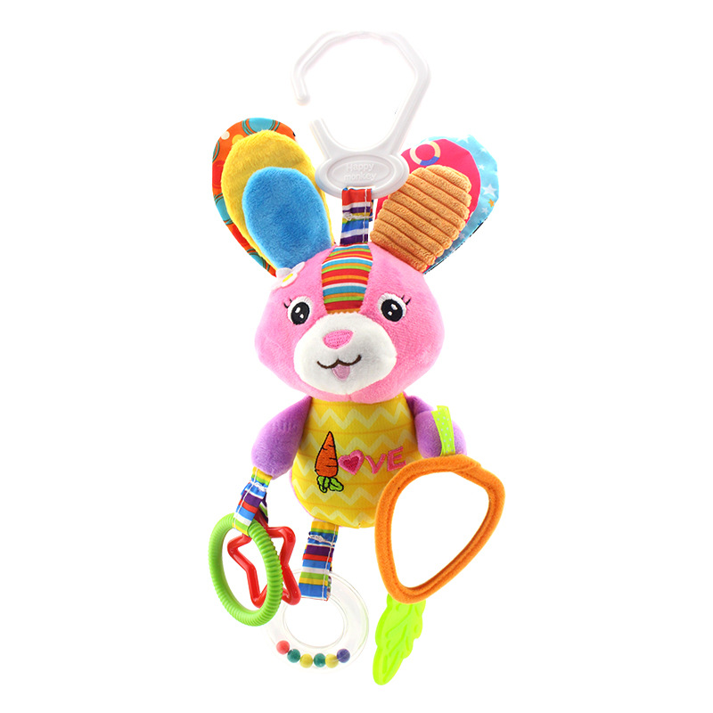 Happy Monkey baby toys 0 and 1 year old car hanging animal bed hang plush toys bell to appease the bell