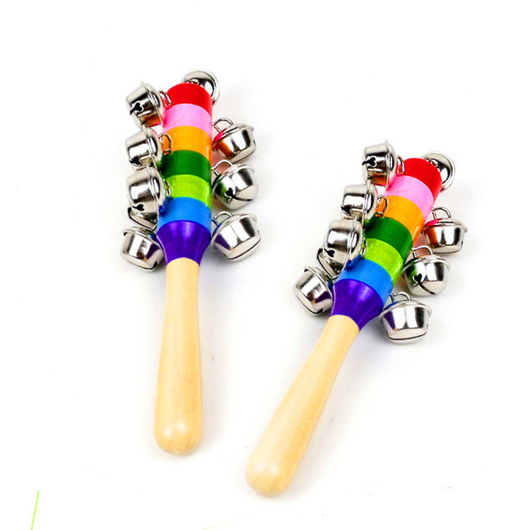Wooden Colorful Hand Rattle Wooden Rainbow Rattle Word Hand Rattle Infant Early Baby toys