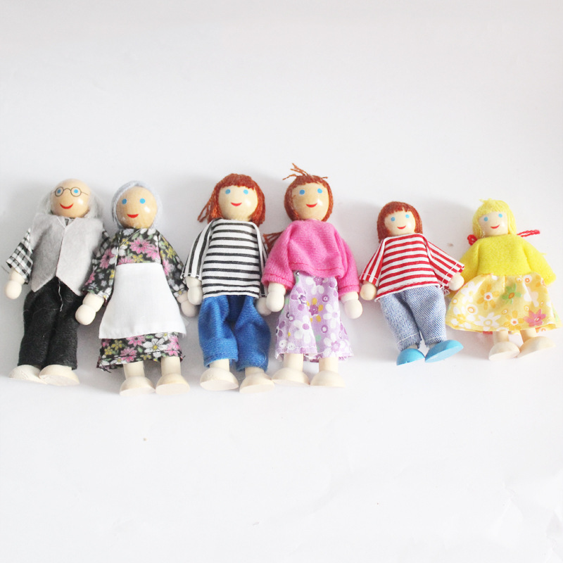 Family 6 expressions using seven wooden doll house doll educational baby toys parent - child Eva joints. 12