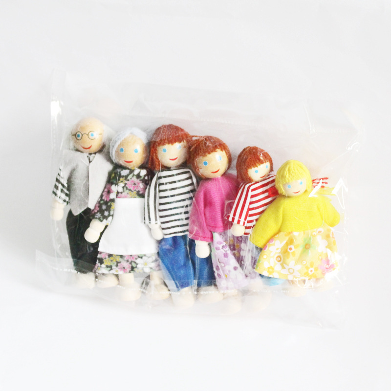 Family 6 expressions using seven wooden doll house doll educational baby toys parent - child Eva joints. 12