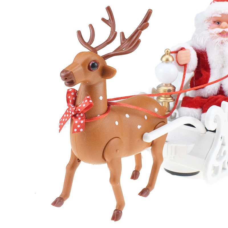 Novelty Creative Elk Pull Sled Santa Claus Doll with Music Electric Universal Car Toy Christmas Gift