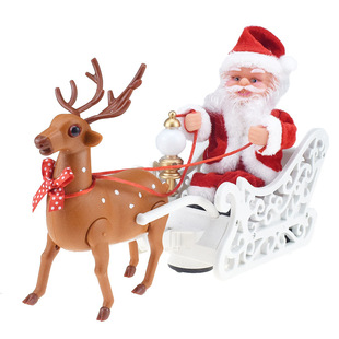 Novelty Creative Elk Pull Sled Santa Claus Doll with Music Electric Universal Car Toy Christmas Gift