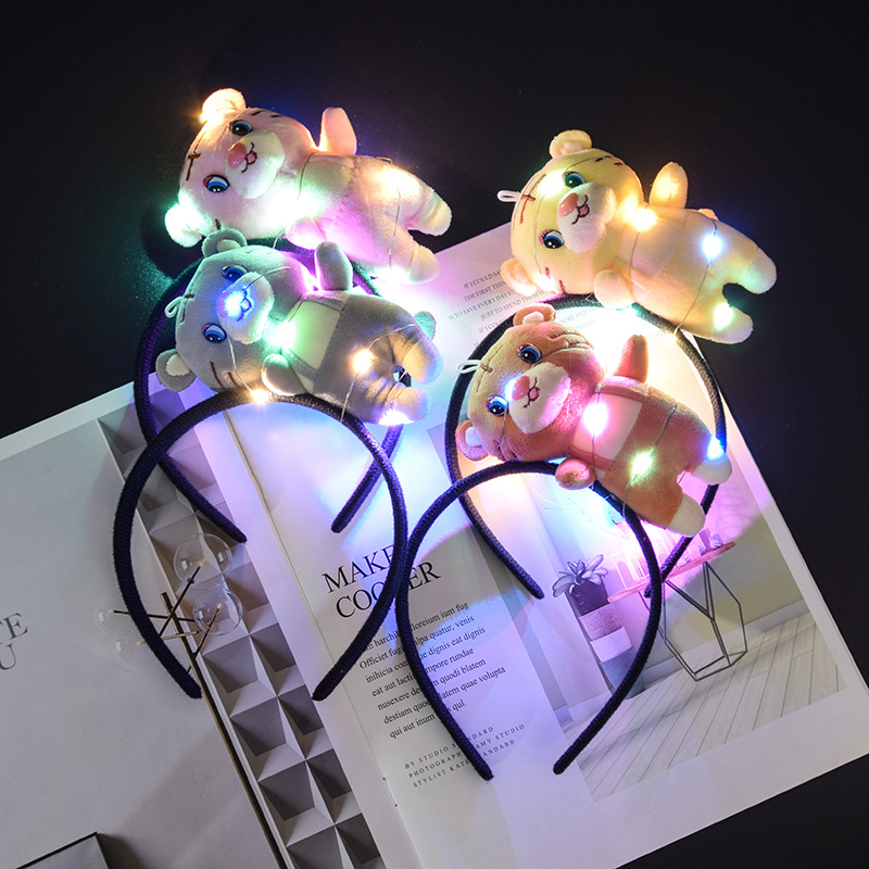 2022 Tiger Year Decoration Props Glowing Headdress Tiger Doll Headband Children Adult Headband Performance Props Gift