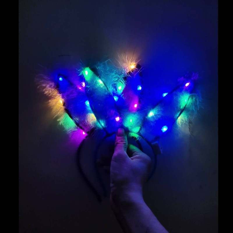 New Luminous Lengthened 14 Lamp Feather Rabbit Ears Hair Hoop Plush Rabbit Headband Luminous Toys Wholesale