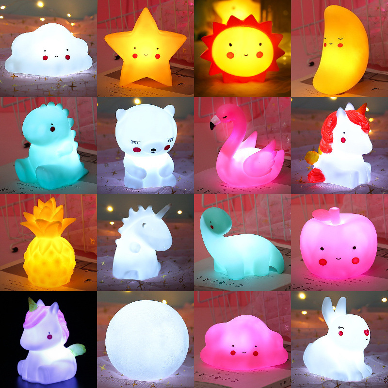 INS Moon Unicorn Cartoon Led Small Night Lamp Creative Bedside Lamp Children&#039;s Luminous Toys Night Market Stall Supply