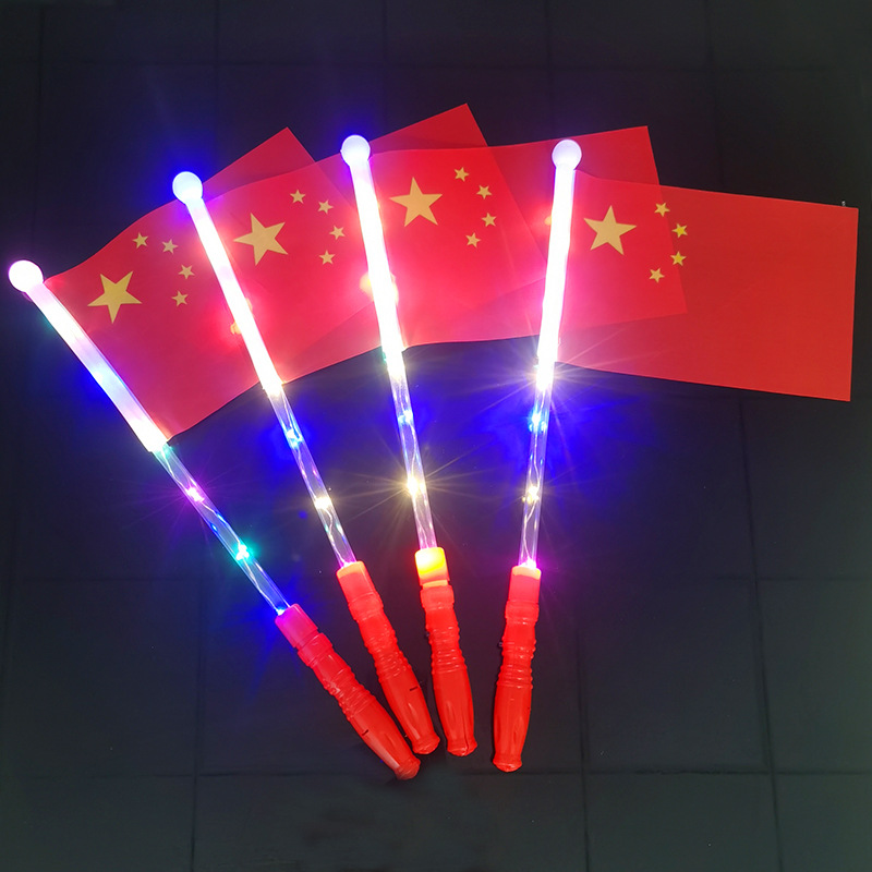 The Five-Starred Red Flag National Flag Hand-Cranked National Flag Night Luminous National Flag Glow Stick China National Day Activity Luminous Toys