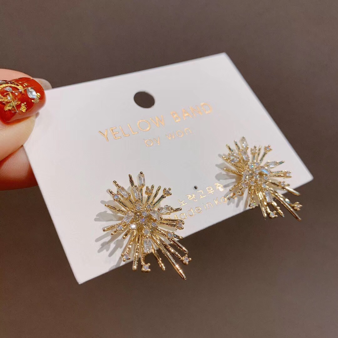 Korean Dongdaemun New Sterling Silver Needle Beautiful Rhinestone Temperament Fireworks High-Grade Ear Studs Earrings Girl's Earrings Korean Dongdaemun New Sterling Silver Needle Beautiful Rhinestone Temperament Fireworks High-Grade Ear Studs Earrings Girl's Earrings