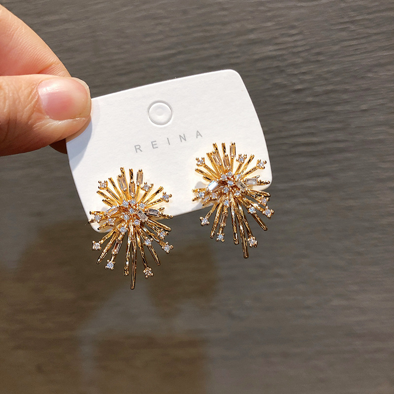 Korean Dongdaemun New Sterling Silver Needle Beautiful Rhinestone Temperament Fireworks High-Grade Ear Studs Earrings Girl's Earrings Korean Dongdaemun New Sterling Silver Needle Beautiful Rhinestone Temperament Fireworks High-Grade Ear Studs Earrings Girl's Earrings