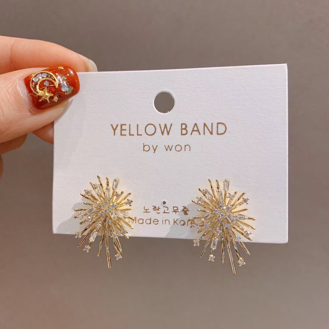 Korean Dongdaemun New Sterling Silver Needle Beautiful Rhinestone Temperament Fireworks High-Grade Ear Studs Earrings Girl's Earrings Korean Dongdaemun New Sterling Silver Needle Beautiful Rhinestone Temperament Fireworks High-Grade Ear Studs Earrings Girl's Earrings