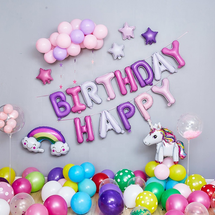 Rose Gold Happy Birthday Balloon Banner Aluminum Foil Balloon Kids Party Helium Barron&#039;s Decorative Letters Wholesale