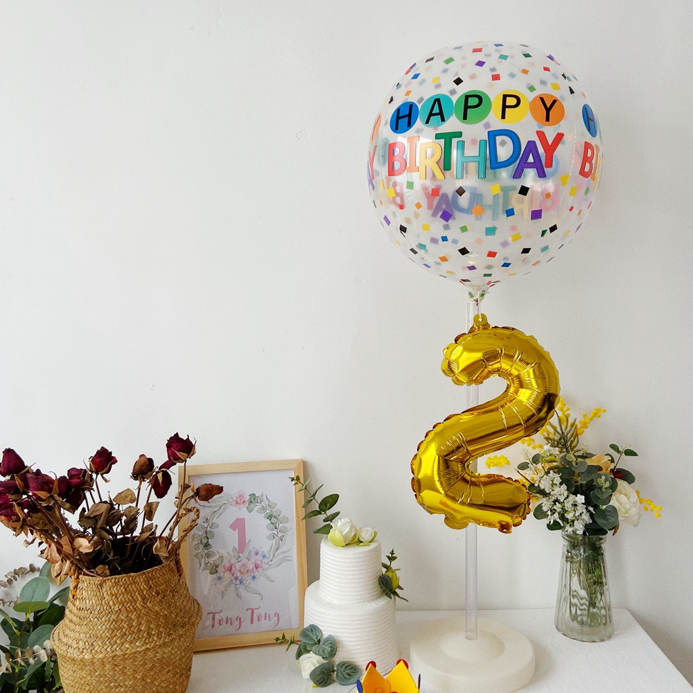 Korean Ins4d Three-Dimensional Internet Celebrity Bounce Ball Rainbow Printing Letters Happy Birthday Transparent Floating Helium Balloon