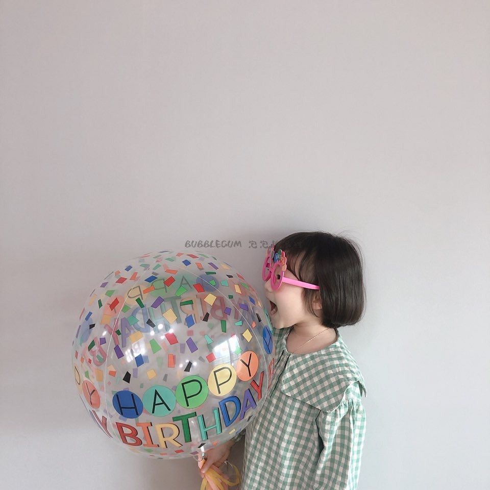 Korean Ins4d Three-Dimensional Internet Celebrity Bounce Ball Rainbow Printing Letters Happy Birthday Transparent Floating Helium Balloon