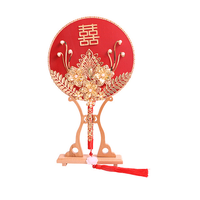 One Piece Dropshipping Xiuhe Circular Fan Bride Chinese Style Wedding Bouquet Holder Antique Wedding Fan Long Handle Finished Fan Wedding Wedding Fan