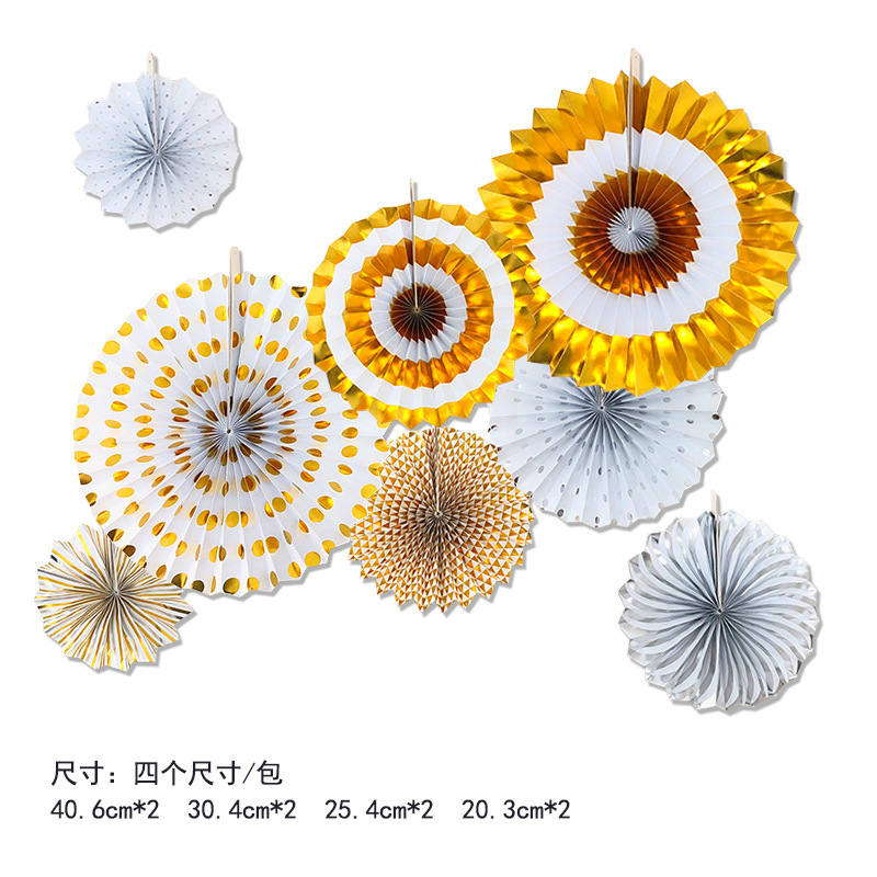 European and American Wedding Birthday Party Card Paper Folding Fan Decorative Paper Flower Fan Gilding Rose Gold 8 Paper Fan Flower Set
