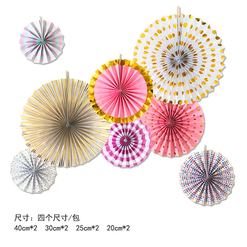 European and American Wedding Birthday Party Card Paper Folding Fan Decorative Paper Flower Fan Gilding Rose Gold 8 Paper Fan Flower Set