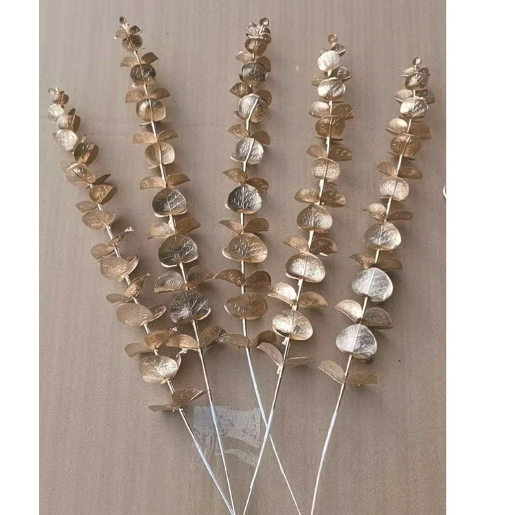 Golden Eucalyptus Artificial Flower New Year Blessing Bucket Plastic Flowers Wedding Simulation Flower Wholesale Fan Leaf Phoenix Tail Factory Supply