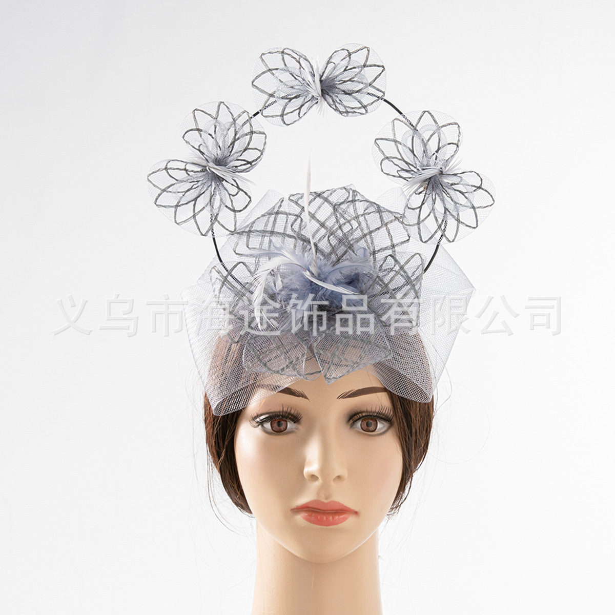 New Mori Creative Silver Feather Net Yarn Flowers Headdress European and American Fashion Hairpin Any Shape Bridal Hair Accessories
