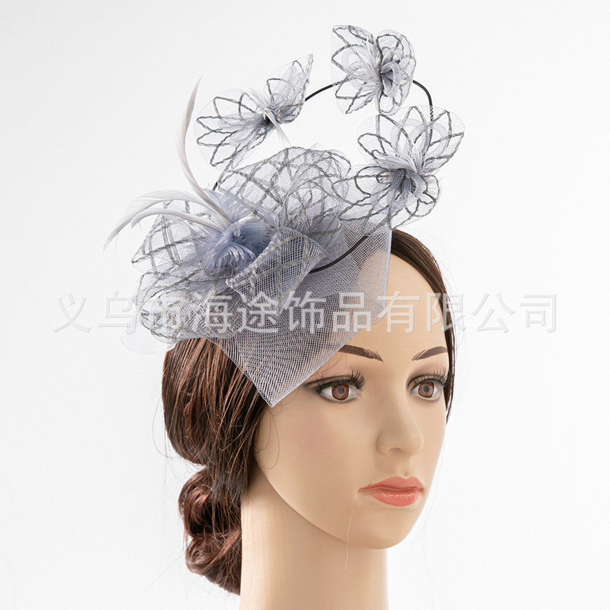 New Mori Creative Silver Feather Net Yarn Flowers Headdress European and American Fashion Hairpin Any Shape Bridal Hair Accessories