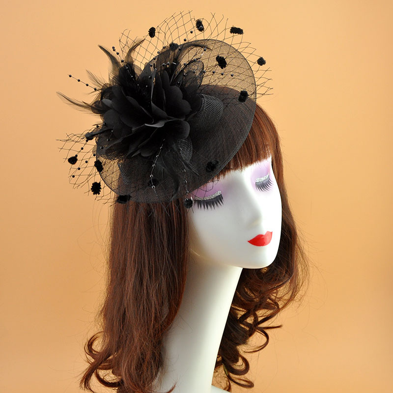 European and American Feather Headwear Headdress Flower Bride Net Yarn Flowers Barrettes Top Hat Hair Accessories Amazon Head Accessories