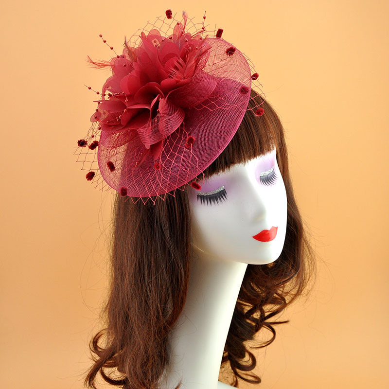 European and American Feather Headwear Headdress Flower Bride Net Yarn Flowers Barrettes Top Hat Hair Accessories Amazon Head Accessories