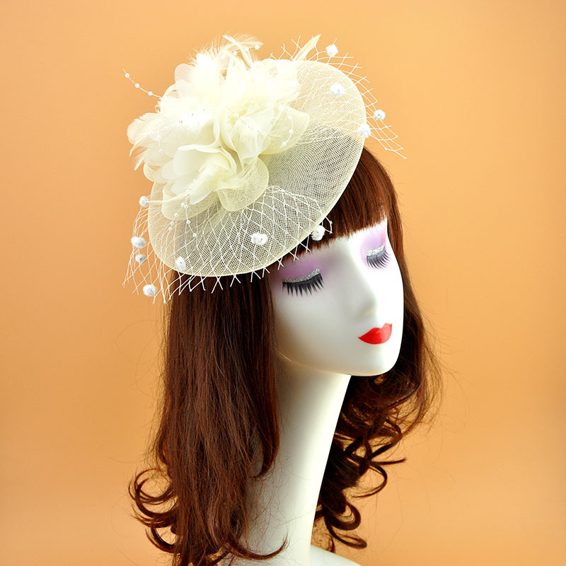 European and American Feather Headwear Headdress Flower Bride Net Yarn Flowers Barrettes Top Hat Hair Accessories Amazon Head Accessories