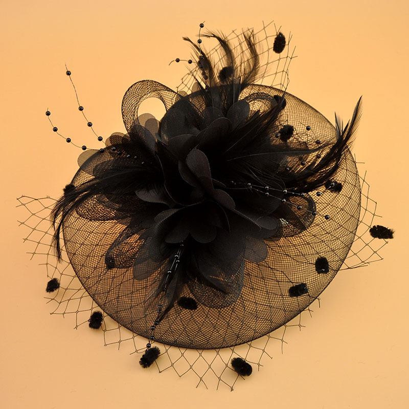 European and American Feather Headwear Headdress Flower Bride Net Yarn Flowers Barrettes Top Hat Hair Accessories Amazon Head Accessories