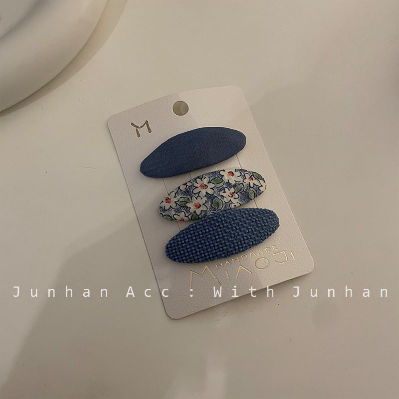 Korean Ins Blue Texture Love Heart Flowers BB Clip Cute Baby Shredded Hair Side Clip Hair Clips Hair Accessories Headdress Set