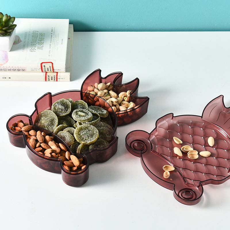 Household Living Room Creative Nut Sealed Dried Fruit Tray Compartment Storage Box with Lid Candy Box Fruit Plate Snack Box