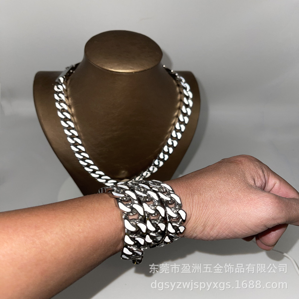 Stainless Steel Cuban Link Chain Hip Hop Flash White Light Luminous Reflective Necklace Bracelet Nightclub Bar Street Shot Cuban Link Chain