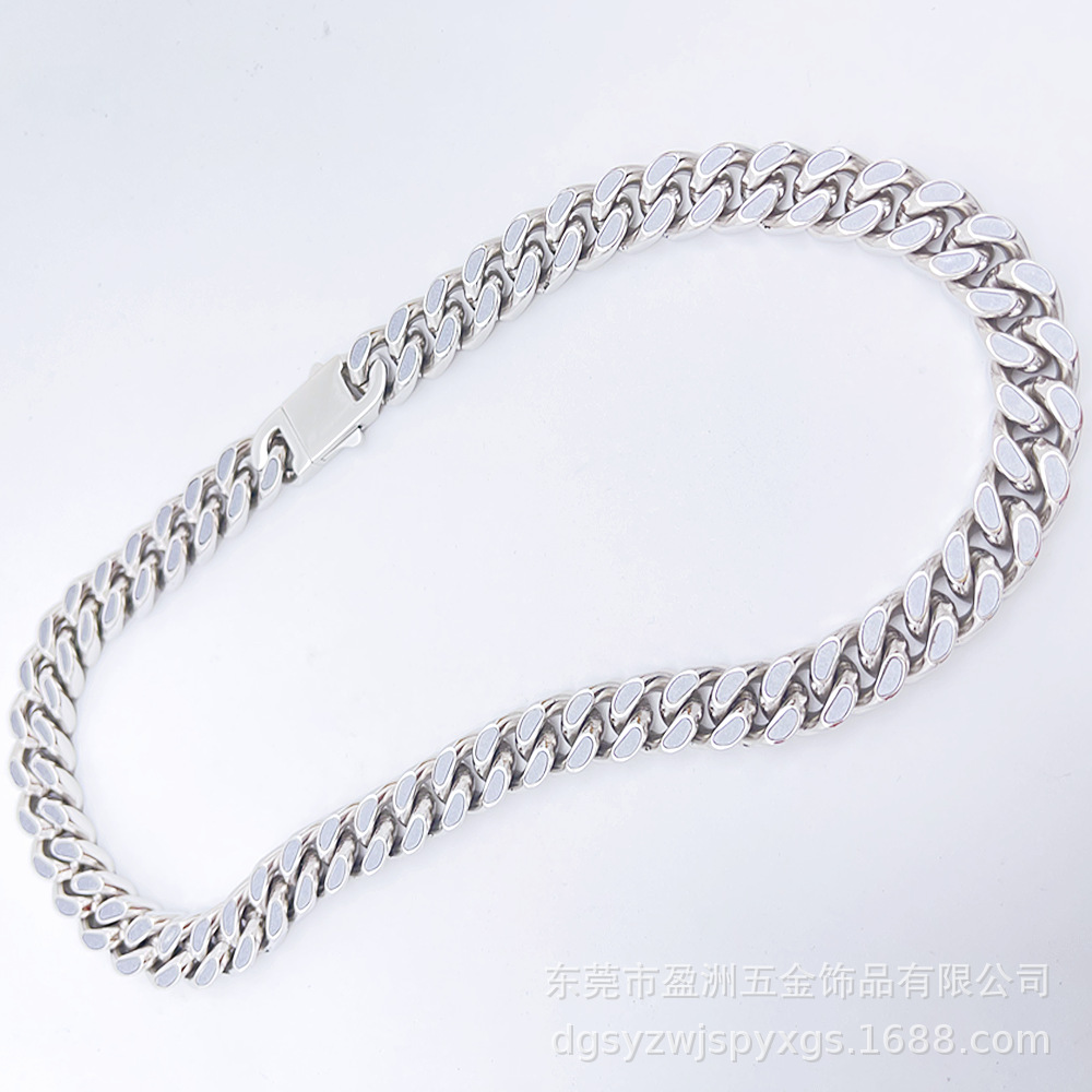 Stainless Steel Cuban Link Chain Hip Hop Flash White Light Luminous Reflective Necklace Bracelet Nightclub Bar Street Shot Cuban Link Chain Stainless Steel Cuban Link Chain Hip Hop Flash White Light Luminous Reflective Necklace Bracelet Nightclub Bar Street Shot Cuban Link Chain