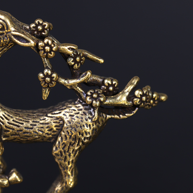 Metal Deer Handicraft Sculpture Pure Copper Deer Decoration Solid Brass Sika Deer Elk Small Jewelry