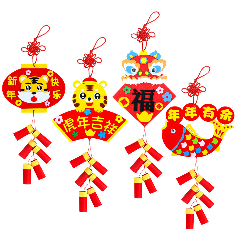 New Year Handmade DIY Kindergarten New Year&#039;s Day Firecrackers Ornaments Children&#039;s Non-Woven Material Kit Spring Festival Pendant