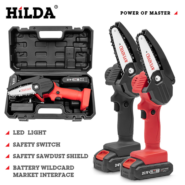 Hilda Rechargeable Cordless Mini Electric Chain Saw Carpenter &#039;S Wood Sa Single Hand Electric Saw Garden Wood Cutting Saw Lithium Electric Chain Saw