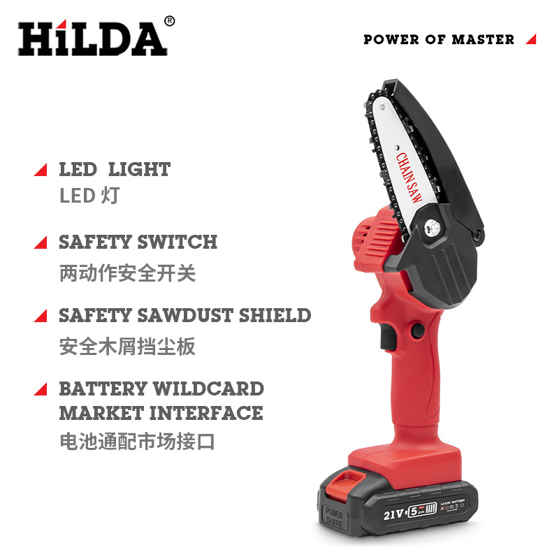 Hilda Rechargeable Cordless Mini Electric Chain Saw Carpenter &#039;S Wood Sa Single Hand Electric Saw Garden Wood Cutting Saw Lithium Electric Chain Saw