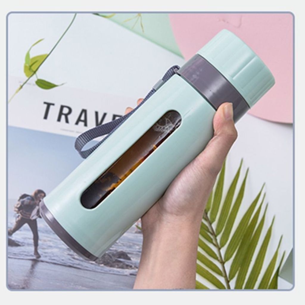 Double-Layer Plastic Glass Cup Shatter Proof Insulation Glass Women's Student Water Cup Men's Portable Simple Tea Brewing Cup with Strainer