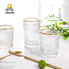  European-Style Vintage Embossed Phnom Penh Taiyanghua Glass Cup Restaurant Milk Tea Shop Cold Drink Juice Cup