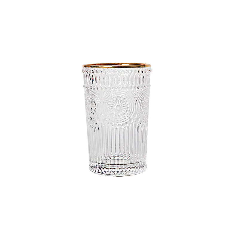  European-Style Vintage Embossed Phnom Penh Taiyanghua Glass Cup Restaurant Milk Tea Shop Cold Drink Juice Cup