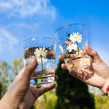  European-Style Vintage Embossed Phnom Penh Taiyanghua Glass Cup Restaurant Milk Tea Shop Cold Drink Juice Cup