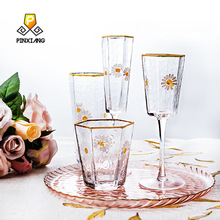  European-Style Vintage Embossed Phnom Penh Taiyanghua Glass Cup Heat-Resistant Breakfast Cup Fruit Decorative Wine Glas