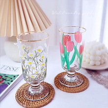  European-Style Vintage Embossed Phnom Penh Taiyanghua Glass Cup Heat-Resistant Breakfast Cup Fruit Decorative Wine Glas