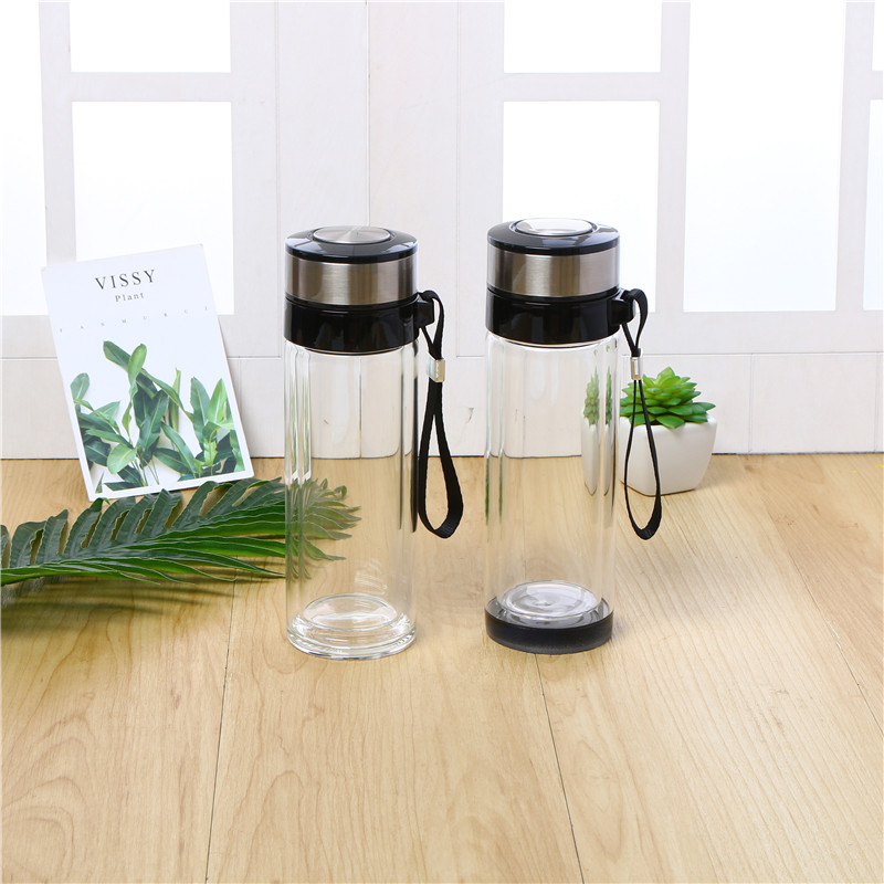 Portable Glass Double Layer Thick and High Temperature Resistant Tea Brewing Cup Large Capacity Office Cup Sports Cup Car Tea Cup