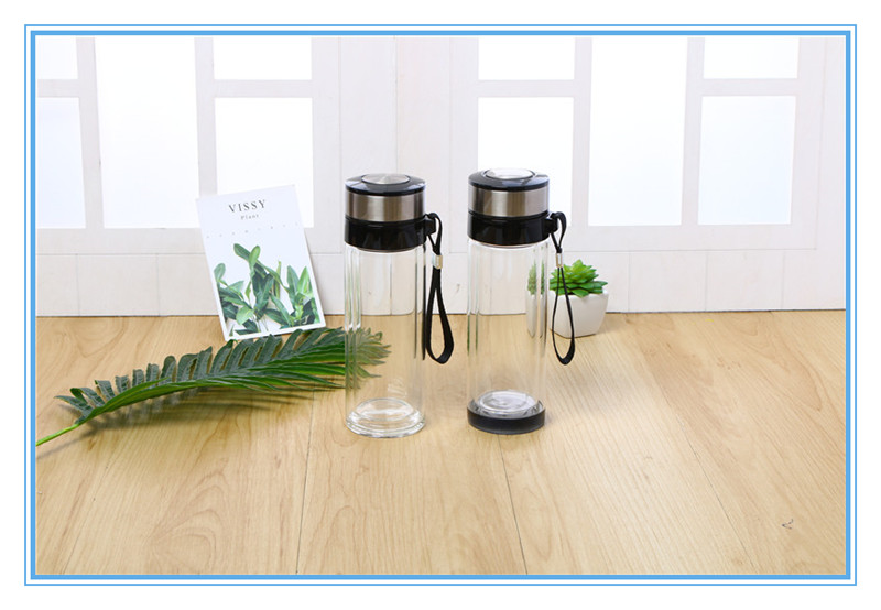 Portable Glass Double Layer Thick and High Temperature Resistant Tea Brewing Cup Large Capacity Office Cup Sports Cup Car Tea Cup