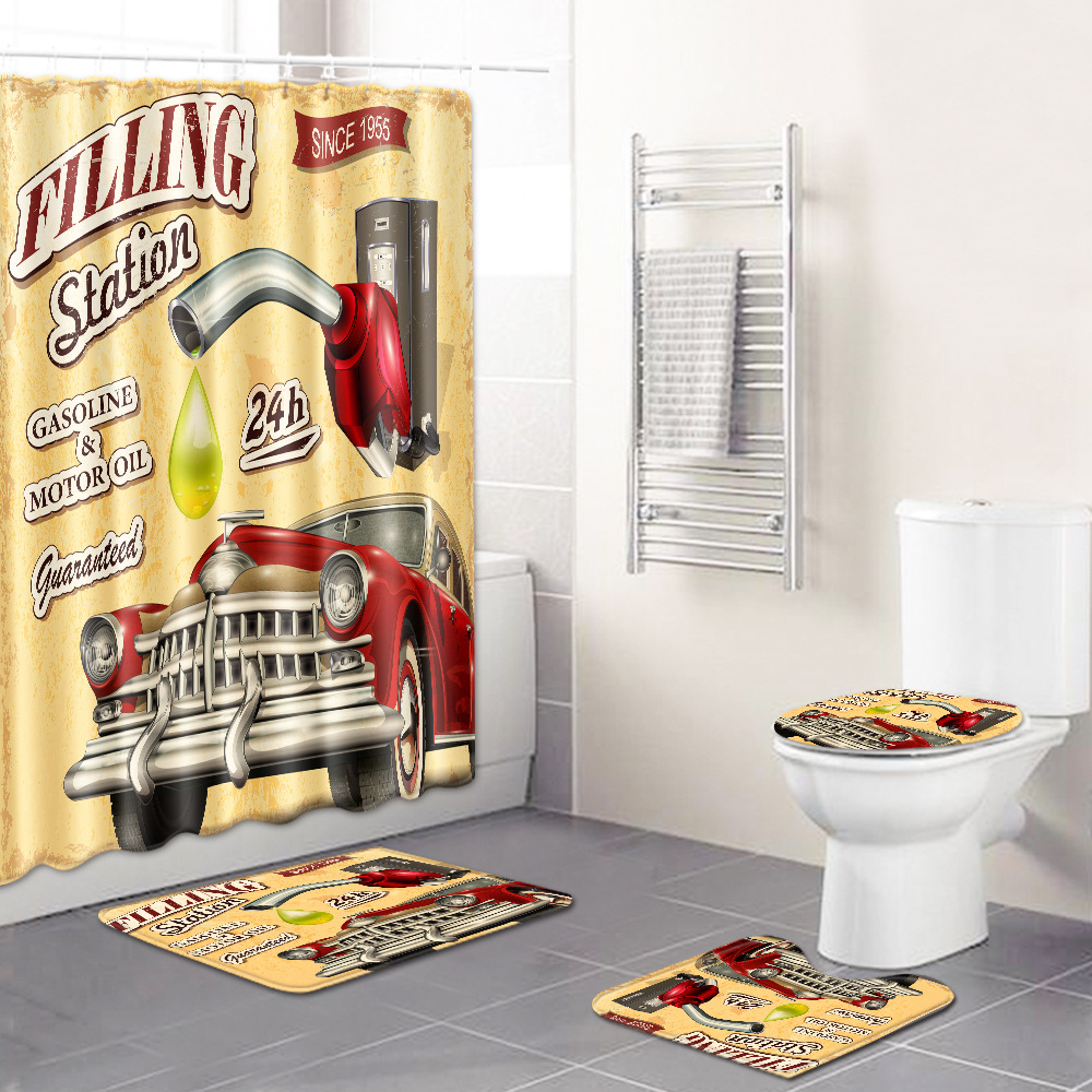 Factory Direct Sales European and American Retro Bathroom Four-Piece Waterproof Shower Curtain Bedroom Carpet Floor Mat Non-Slip Mat Cross-Border Hot Selling