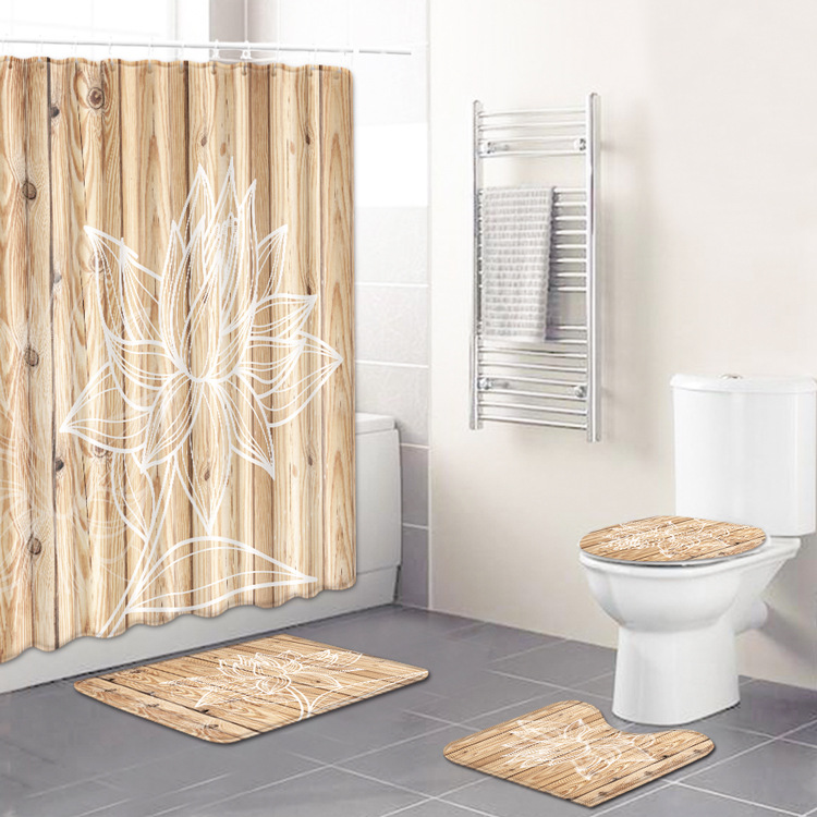 Factory Direct Sales European and American Retro Bathroom Four-Piece Waterproof Shower Curtain Bedroom Carpet Floor Mat Non-Slip Mat Cross-Border Hot Selling