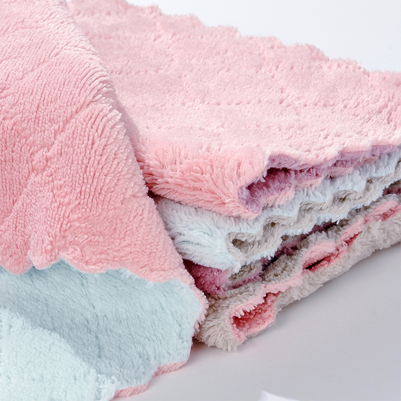 Dish Cloth Double-Sided Two-Color Dish Towel Kitchen Oil-Free Lint-Free Hanging Rag Thickened Scouring Pad